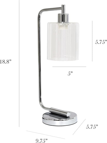 Simple Designs LD1036-CHR-LB 18.8" Industrial Bronson Antique Style Iron Lantern Desk Table Lamp with Glass Shade for Home Décor, Office, Living Room, Bedroom, Chrome, with Feit LED Bulb Included