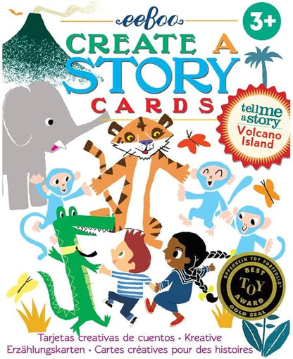 eeBoo: Volcano Island Create a Story Pre-Literacy Cards, 36 Cards with Colorful Characters, Encourages Imagination, for Ages 3 and up