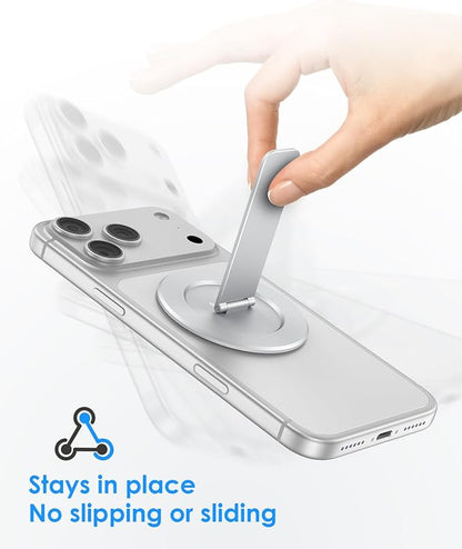 Magnetic Phone Stand for Magsafe, Ultra-Slim Snap-on Phone Holder Kickstand,180° Adjustable Angle Damping Design Cellphone Grip, Silver