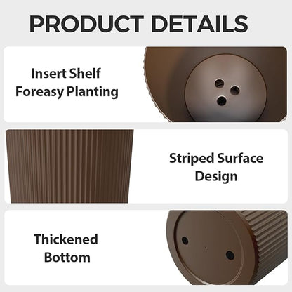 23.6" Tall Planters for Outdoor Plants,Large Outdoor Planters for Front Porch Decor with Drainage Hole, Flower Pots Fits Indoor Plants Patio/Garden, Plastic Striped Brown(2 Pack)
