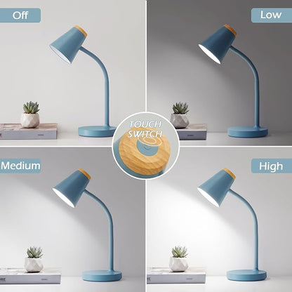 EJIAXIN Desk Lamps for Home Office - Small LED Desk Lamp Touch Dimmable Reading Light for College Dorm Room - Adjustable Flexible Gooseneck Table Lamp for Bedside Bedroom Nightstand Blue