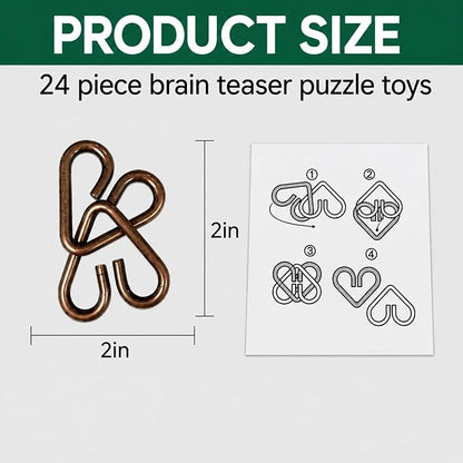 24 Pcs Brain Teaser Puzzles for Teens Adults - Metal Puzzles 3D Puzzle Game Toys for Adults Teens - Metal Unlock Interlocking Puzzle Adult IQ Education Smart Toys