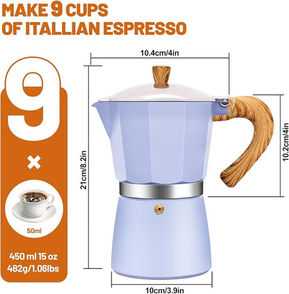 9 Cup Aluminum Espresso Stovetop Moka Pot Express Coffee Maker Percolator Italian Classic Mocha Coffee Machine for Italian and Cuban Cafe Brewing for Home & Camping 450ml 15oz