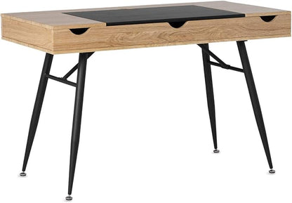 Calico Designs Nook Modern Desk with Multi Soft-Close Storage Compartments, Black Graphite/Ashwood