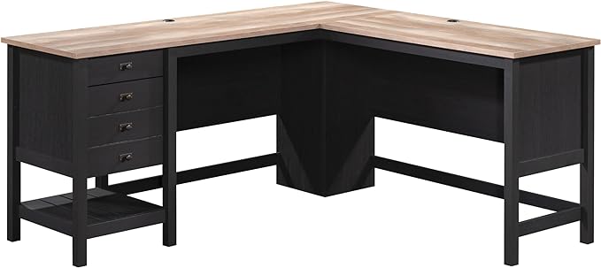 Sauder Cottage Road L-Desk, L: 65.12" x W: 58.66" x H: 29.76", Raven Oak Finish