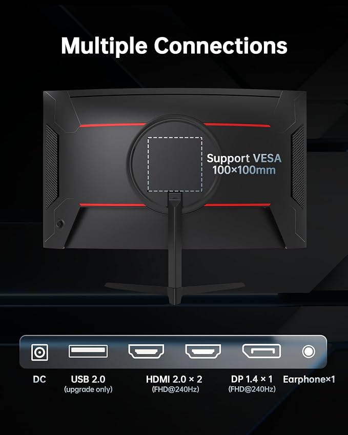 KTC 24 Inch Curved 240Hz Gaming Monitor, FHD 1500R Curved Computer Monitor 1080P, 3000:1 Contrast, Adaptive Sync, HDR, MPRT 1ms, HDMI DisplayPort, Low Blue Light, Tilt, VESA Mount, H24S17P