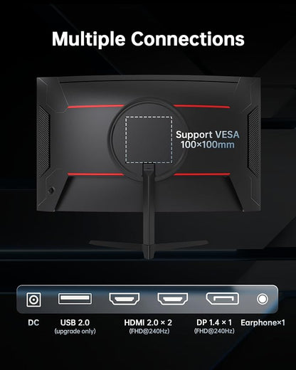 KTC 24 Inch Curved 240Hz Gaming Monitor, FHD 1500R Curved Computer Monitor 1080P, 3000:1 Contrast, Adaptive Sync, HDR, MPRT 1ms, HDMI DisplayPort, Low Blue Light, Tilt, VESA Mount, H24S17P