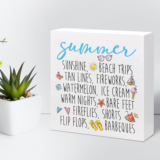 Funny Summer Wood Box Signs,Summer Collections Wooden Sign Desk Decor,Beach Wood Sign Decor,Summer Decorations for Home Office Shelf Table Decor