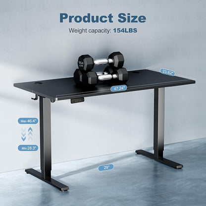 DUMOS 48 Inch Electric Standing Desk, Memory Adjustable Home Office Desk | Sit Stand Up Desk for Work Home Office,Adjustable Desk, Rising Computer Table with Splice Board,Cable Management,Hook,Black