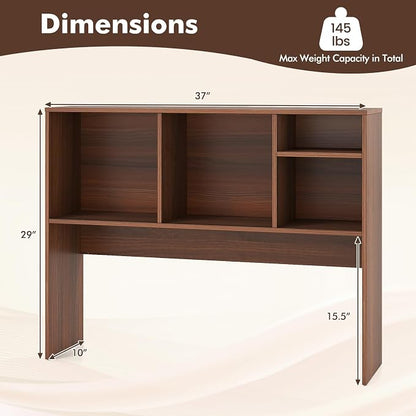 Tangkula Desktop Bookshelf, Countertop Storage Hutch with 4 Shelves for Computer Desk, Desktop 2-Tier Display Rack, Multipurpose Wood Desk Hutch Storage Organizer for Dorm Office Home (Walnut)