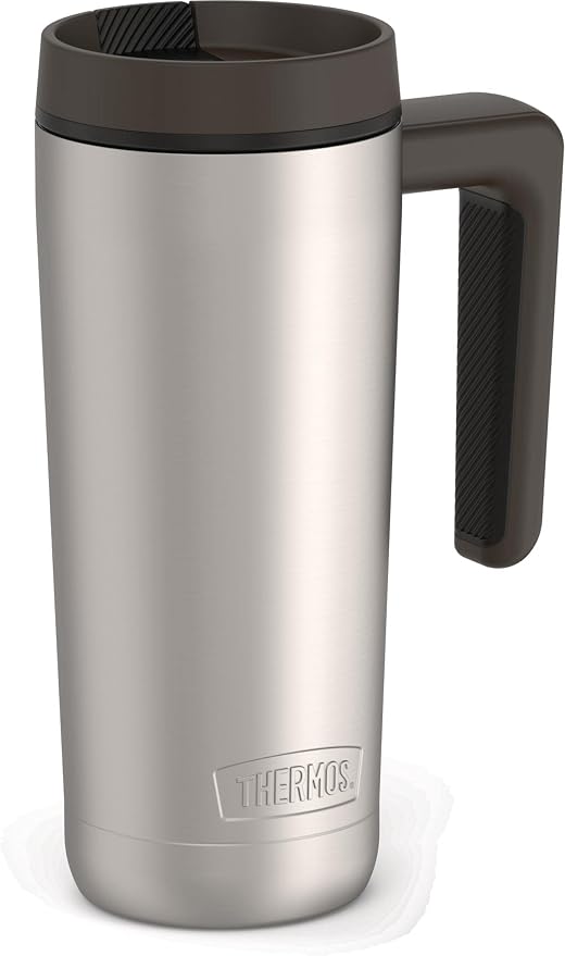 THERMOS ALTA SERIES Stainless Steel Mug 18 Ounce, Matte Steel/Espresso Black