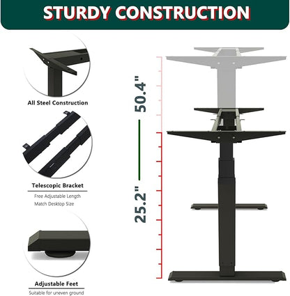 Standing Desk Frame Dual Motor- 3 Tier Heavy Duty Electric Desk Legs, Adjustable Desk Frame, Sit Stand Desk Frame, Black Frame
