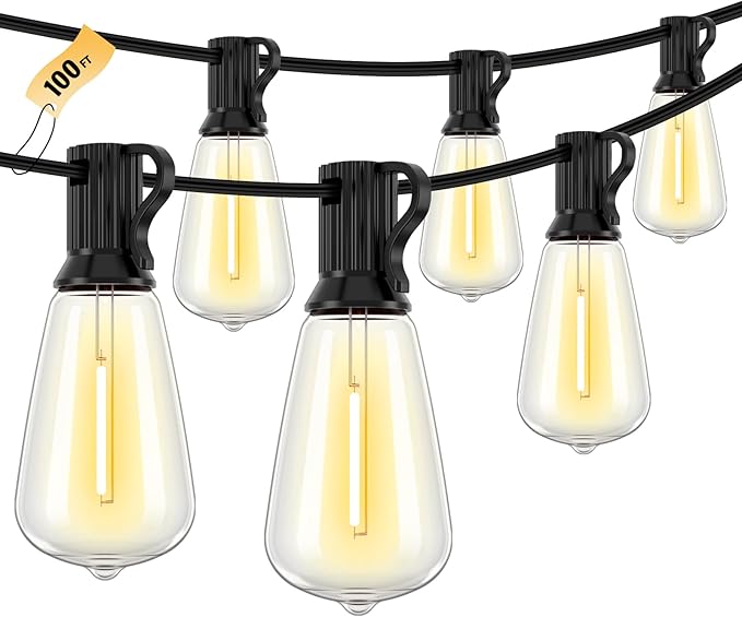 Doukegde 100FT LED Outdoor String Lights, 2700K LED Patio Lights Outdoor Waterproof with 50+2 Shatterproof Vintage Bulbs, Plug in Hanging Light for Porch, Backyard, Garden, Gazebo [Non-Solar]