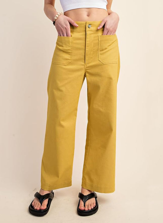 miduo Womens High Waisted Cropped Wide Leg Stretchy Straight Pants Trousers with Pockets