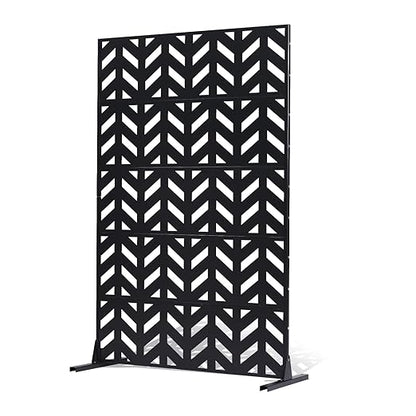 VEVOR Metal Privacy Screen, 47" W x 72" H, Outdoor Privacy Screens 5-Panel, Freestanding Outdoor Divider with Stand, Decorative Garden Steel Privacy Fence for Balcony Patio Indoor Room Black