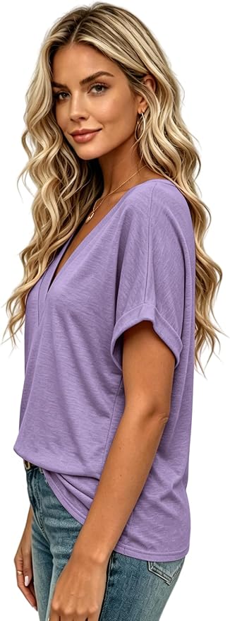 T Shirts Short Sleeve V Neck Tees Womens Tops Beach Vacation Fashion Clothes 2026 Casual Summer Spring Fall Outfits