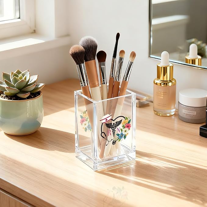 RN Acrylic Pencil Holder Cup, Floral Stethoscope Pen Holder for Women Nurse, Appreciation Thank You Gifts for Registered Nurse CAN MA, Nurse Week Decor RN Gifts, Nurse Day Present