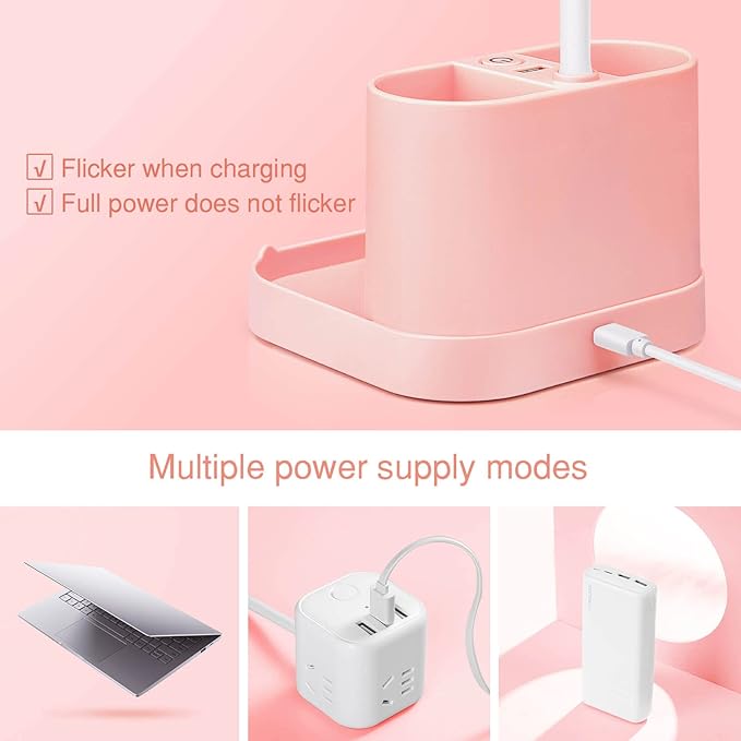 Mubarek Cute Desk Lamp Pink Lamp Cute Desk Accessories, 3 Modes 8W Dimmable Pink Desk Lamp+Organizers, Pink Desk Accessories Kawaii Desk Accessories, Cute Lamp Cute Desk Decor Cute Office Supplies