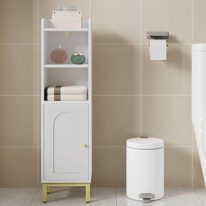 Hzuaneri Bathroom Storage Cabinet, Small Corner Floor Cabinet with Door and Shelves, Narrow Toilet Paper Holder, Bathroom Organizer with Adjustable Shelf, for Small Spaces, White BC38213G