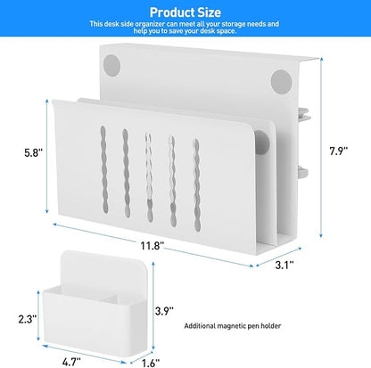 MAXECHO Desk Side Storage, Under Desk Laptop Mount, Table Side Hanging File Organizer, No Drill Clamp On Cable Management Tray, Laptop Holder with Magnetic Pen Holder for Office and Home, Load 22 Lbs