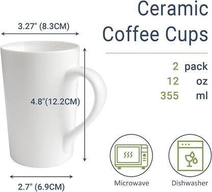 2 Pack 12 OZ Ceramic Coffee Cup Simple Pure White Ceramic Cup Plain Large Tall White Milk Tea Coffee Mug with Handle