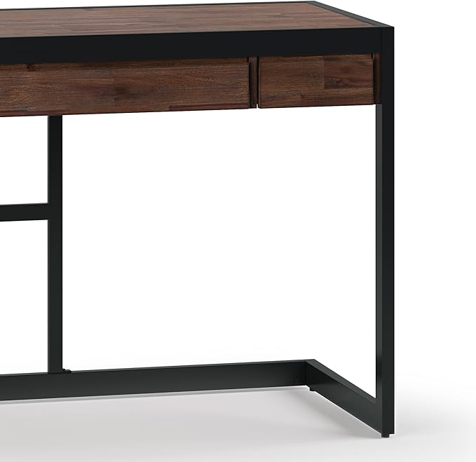 SIMPLIHOME Erina SOLID ACACIA WOOD Modern Industrial 48 Inch Wide Small Desk in Distressed Charcoal Brown, For the Office Desk, Writing Table, Workstation and Study Table