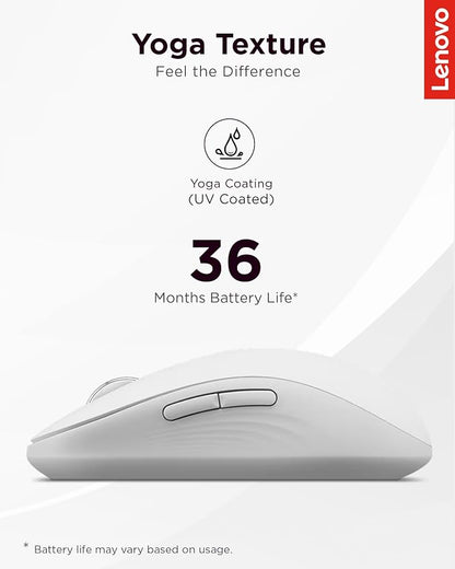 Lenovo Yoga Bluetooth Silent Mouse, 3 Level DPI Adjustment, 36 Month Battery Life, Bluetooth 5.3, 3 Device Paring, Whisper Quiet, Programmable Buttons, Smooth Finish, Seashell