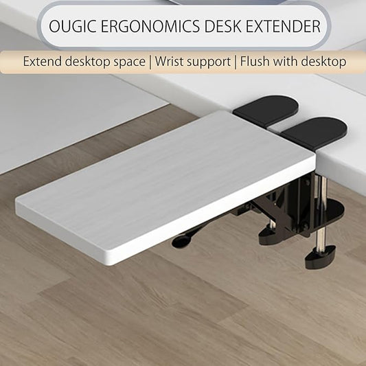 Ergonomics Desk Extender Tray, 11.8"x5.9" Punch-Free Clamp on, Foldable Keyboard Drawer Tray, Table Mount Arm Wrist Rest Shelf, Computer Elbow Arm Support