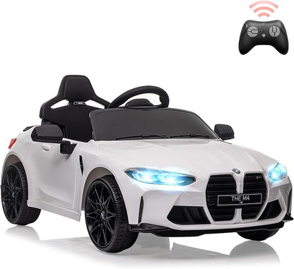 12V Ride On Car for Kids，Licensed BMW M4 Battery Powered Vehicle Car for Boys and Girls, with Remote Control,3 Speed,Led Light,(White)