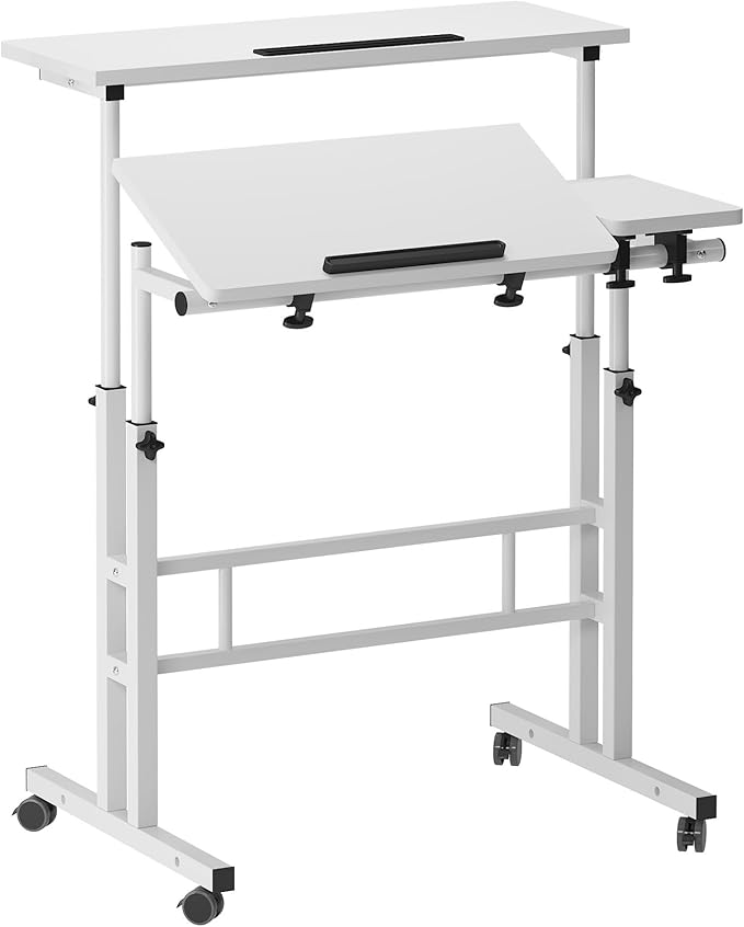 SDHYL 31.5 inches Movable Laptop Desk with Mouse Board Adjustable Height and Angle Anti-Slip Workstation Home Office Desk with Tablet Slot Portable Student Desk, White