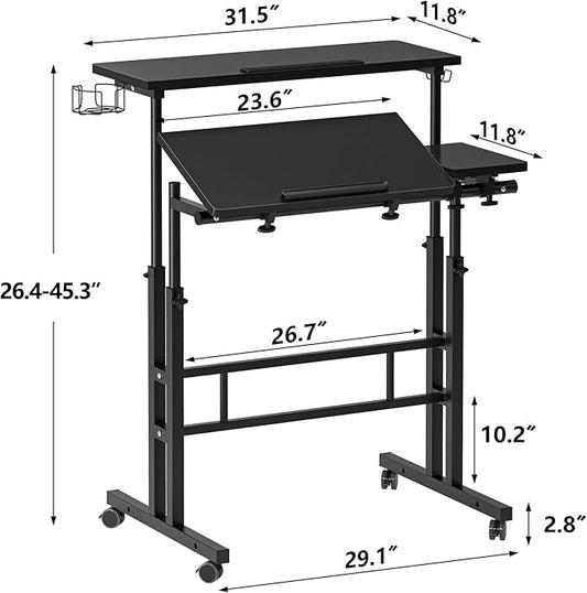 SDHYL 31.5 inches Movable Laptop Desk with Mouse Board Adjustable Height and Angle Anti-Slip Workstation Home Office Desk with Tablet Slot Portable Student Desk, Black