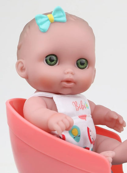 Lil Cutesies TWIN 8.5" All Vinyl Dolls and Stroller Set | Posable and Washable | Removable Outfits |Twin Stroller and Accessory | JC Toys | Ages 2+ , Green