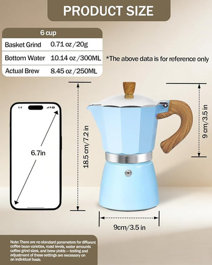 Coffee Maker Stovetop Espresso Maker 6 Cup Aluminum Moka Pot Percolator 10oz 300ml Easy Brewing for Electric Ceramic Stoves Home Camping Italian Cuban Café Classic Blue