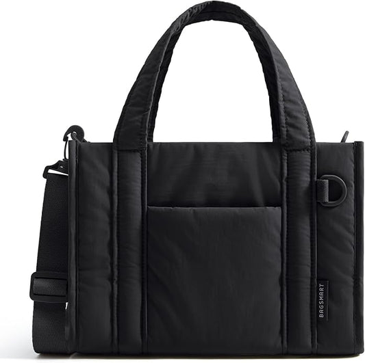 BAGSMART Boxy Tote Bag for Women, Crossbody Work Bag with Zipper | 3 Sizes Small Mini Tote Bag, Inner Tumbler Pocket Crush Bow Should Bag for Travel Work College
