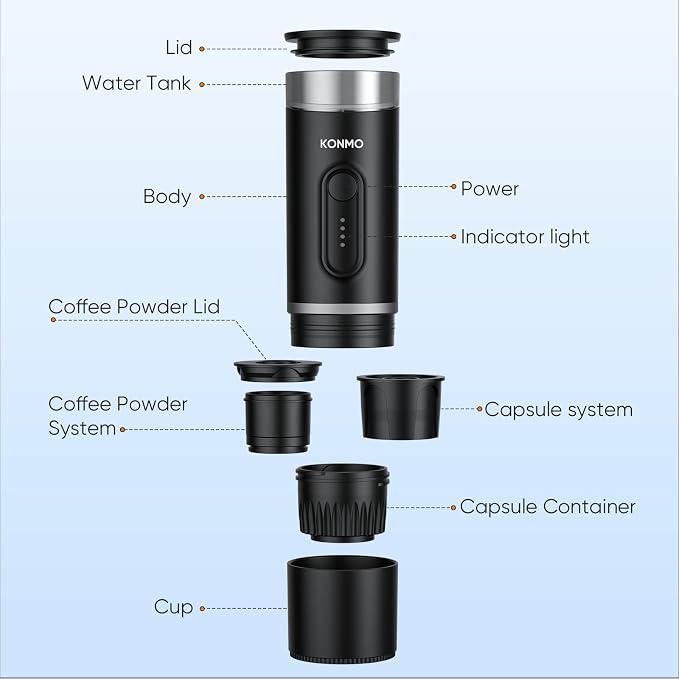 Portable Espresso Machine for Travel, Self-Heating Coffee Maker Works with Capsules & Ground Coffee, Type-C Rechargeable for Outdoor Camping Car RV Business Trips