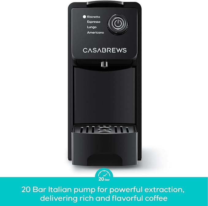 CASABREWS CM7036E 20Bar Espresso Machine for Nespresso Original Pods | Compact Capsule Coffee Machine with 21oz Removable Water Tank, Black Espresso Maker with 4 Brewing Modes for Home or Office