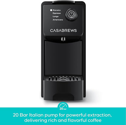 CASABREWS CM7036E 20Bar Espresso Machine for Nespresso Original Pods | Compact Capsule Coffee Machine with 21oz Removable Water Tank, Black Espresso Maker with 4 Brewing Modes for Home or Office