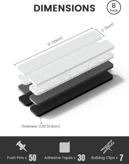 Fluxynara 13" x 2" Felt Wall Panels, Concrete Echo | 8-Pack Includes 50 Push Pins and Adhesive Tabs for Photos, Notes and Decor in Bedroom Doors, Home Office or Studios