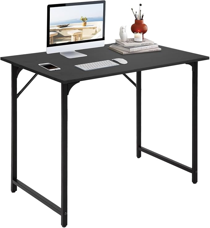 BestOffice | 32 Inch Computer Desk | Black | Sturdy Office Desk | Metal Frame, Adjustable Feet | Water-Resistant, Scratchproof Surface | Writing Table for Home Office or Study | Pack of 1