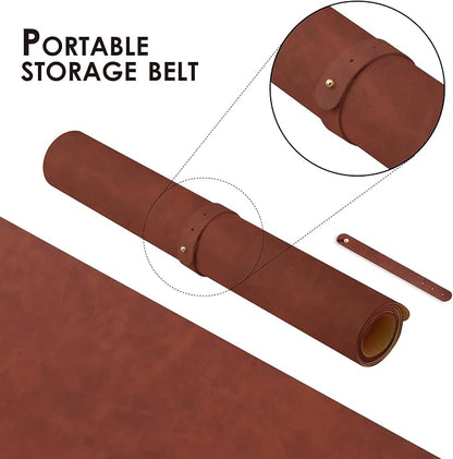 Distressed Leather Desk Mat - Non-Slip PU Desk Pad for Office and Home - Desk Organization and Accessories - Ideal for Large Mouse Pad and Desk Mats on Top of Desks(Mahogany,27.6"x 13.8")