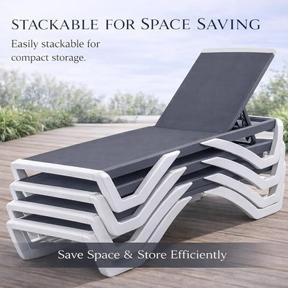 Kozyard Outdoor Chaise Lounge Chair, Full Flat Adjustable Patio Lounger with Aluminum Frame & Resin Legs, Textilene Fabric for Poolside, Backyard & Beach (Gray, Chair with Table)