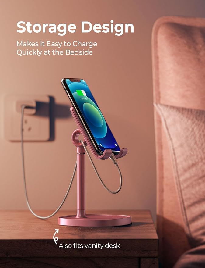 LISEN Cell Phone Stand Phone Holder for Desk, Gaming for Nintendo Switch | Pink Desk Accessories for Women Office Cute, Vanity Decor Pink Gifts Girls, Kawaii Bathroom Dorm Room Essentials Decor