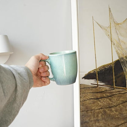 Bosmarlin Ceramic Coffee Mug Set of 4, 17 Oz, Coffee Cups with Big Handle, Microwave Safe, Unique Reactive Glaze (Pale Green, 17 Oz)