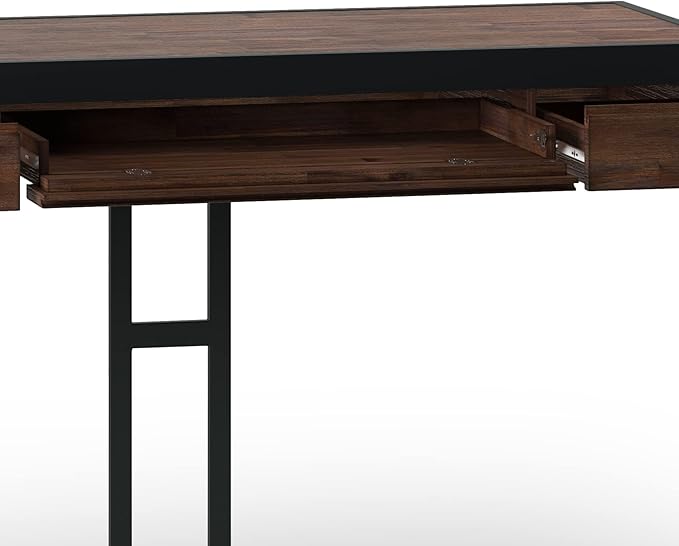 SIMPLIHOME Erina SOLID ACACIA WOOD Modern Industrial 48 Inch Wide Small Desk in Distressed Charcoal Brown, For the Office Desk, Writing Table, Workstation and Study Table