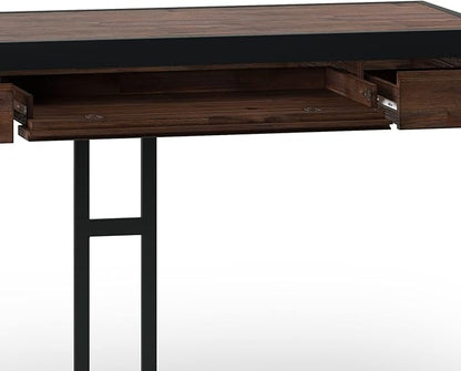 SIMPLIHOME Erina SOLID ACACIA WOOD Modern Industrial 48 Inch Wide Small Desk in Distressed Charcoal Brown, For the Office Desk, Writing Table, Workstation and Study Table