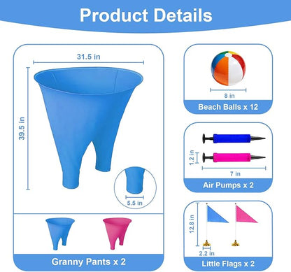 Granny Pants Yard Game Set, Oversized Pants with Bouncy Balls, Pumps & Flags, Giant Outdoor Tossing Games for Adults Family Birthday Backyard Party Team-Building Gatherings