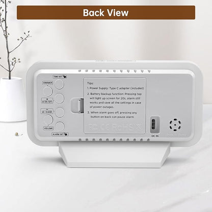 Peakeep Slim Digital Mirror Aesthetic Alarm Clock for Bedrooms Desk Decor | Plug in Electric Big LED Modern Small Clock for Office Living Room, Battery Backup, 6 Dimmers (White)