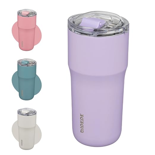 BJPKPK 20oz Spill Proof Coffee Tumbler, Insulated Stainless Steel Cup | Double Wall Vacuum, Leakproof Lid, Keeps Hot/Cold/Iced, BPA Free, Dishwasher Safe, Cupholder, Travel, Lavender