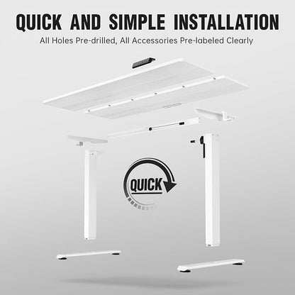 Veken Standing Desk, 63×27.6 Inch Electric Gaming Table, White | Height Adjustable Sit Stand Up Computer Tables for Home Office, Study , Writing, Suit students, employees and group work