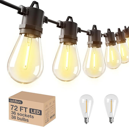 addlon 72FT(2FT Space) LED Outdoor String Lights with 36 Edison Shatterproof Bulbs, Heavy-Duty and Weatherproof Strand, Commercial Grade Patio Lights, Decorative for Patio, Black